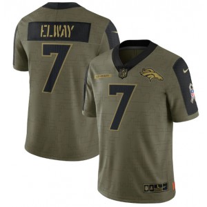 Nike Denver Broncos 7 John Elway 2021 Olive Salute To Service Limited Jersey Dyin
